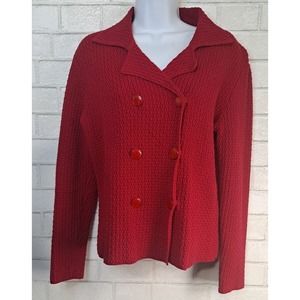 Talbots Double Breasted Sweater Blazer Jacket Women's Size Small Red Knit Preppy